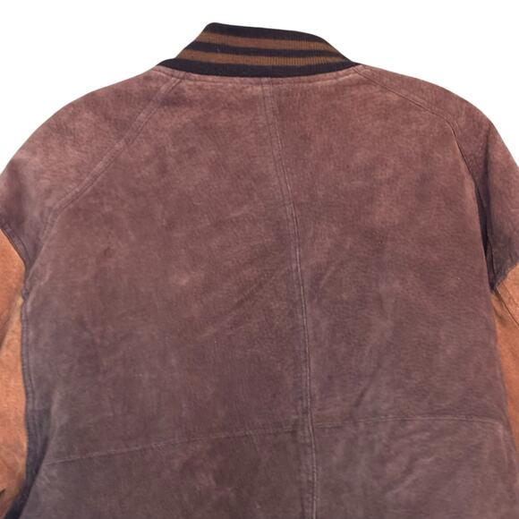 Basic Editions Varsity Jacket Vintage XL 90s Bomber Leather Suede Brown Zip up - Picture 8 of 12
